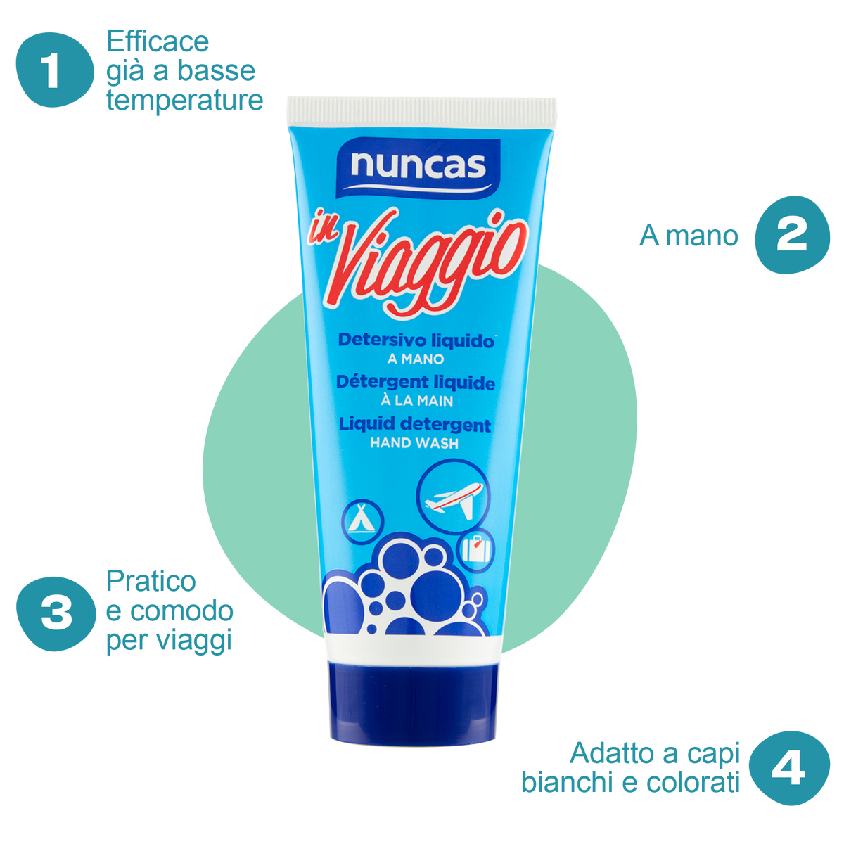 In Viaggio Detersivo Liquido 100 ml | Detersivo per bucato adatto al bagaglio a mano | Nuncas