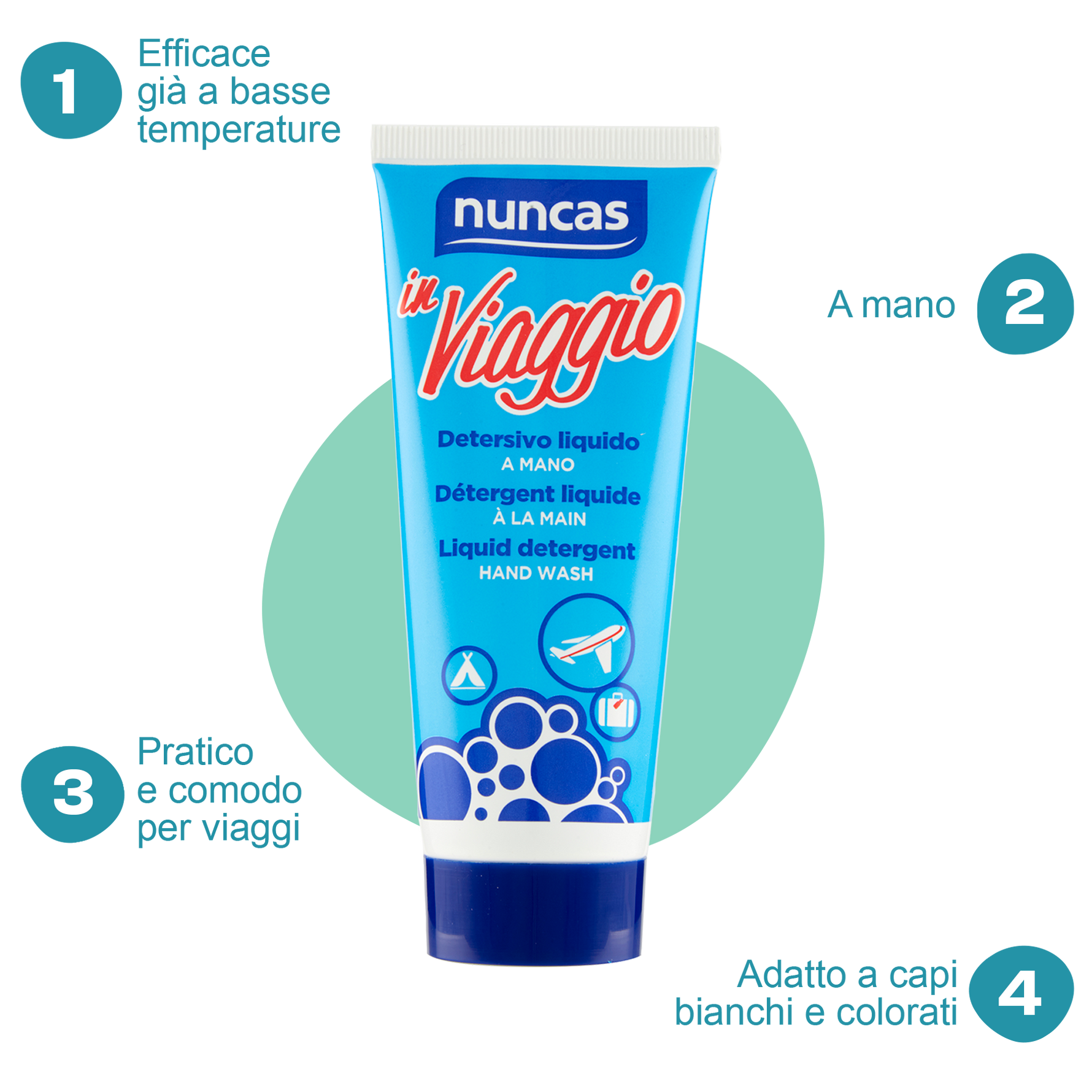 In Viaggio Detersivo Liquido 100 ml | Detersivo per bucato adatto al bagaglio a mano | Nuncas