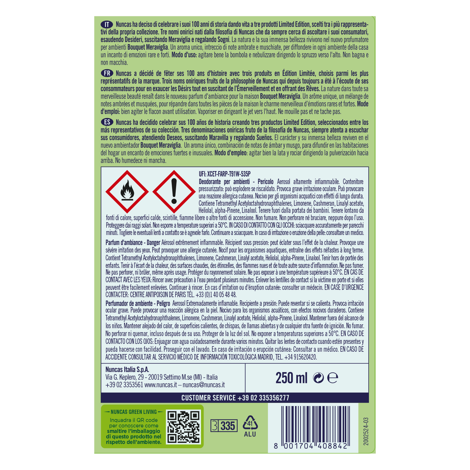 Bouquet Profumatore Ambienti Meraviglia LIMITED EDITION - 250ml | Nuncas