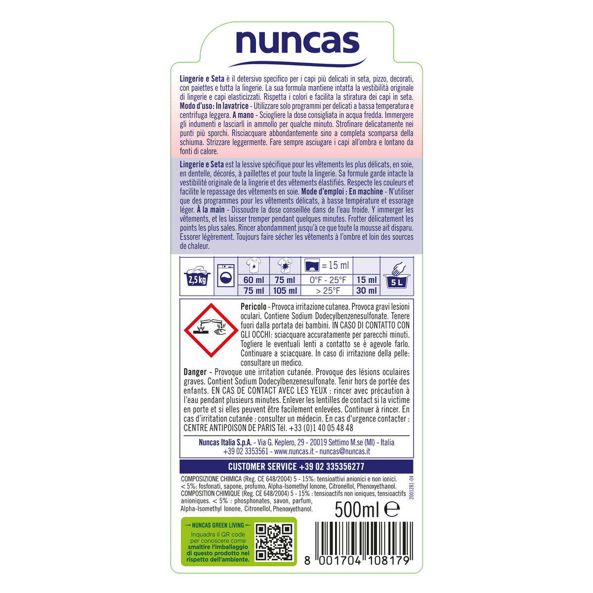 Lingerie e Seta Detersivo Capi delicati - 500ml | Nuncas