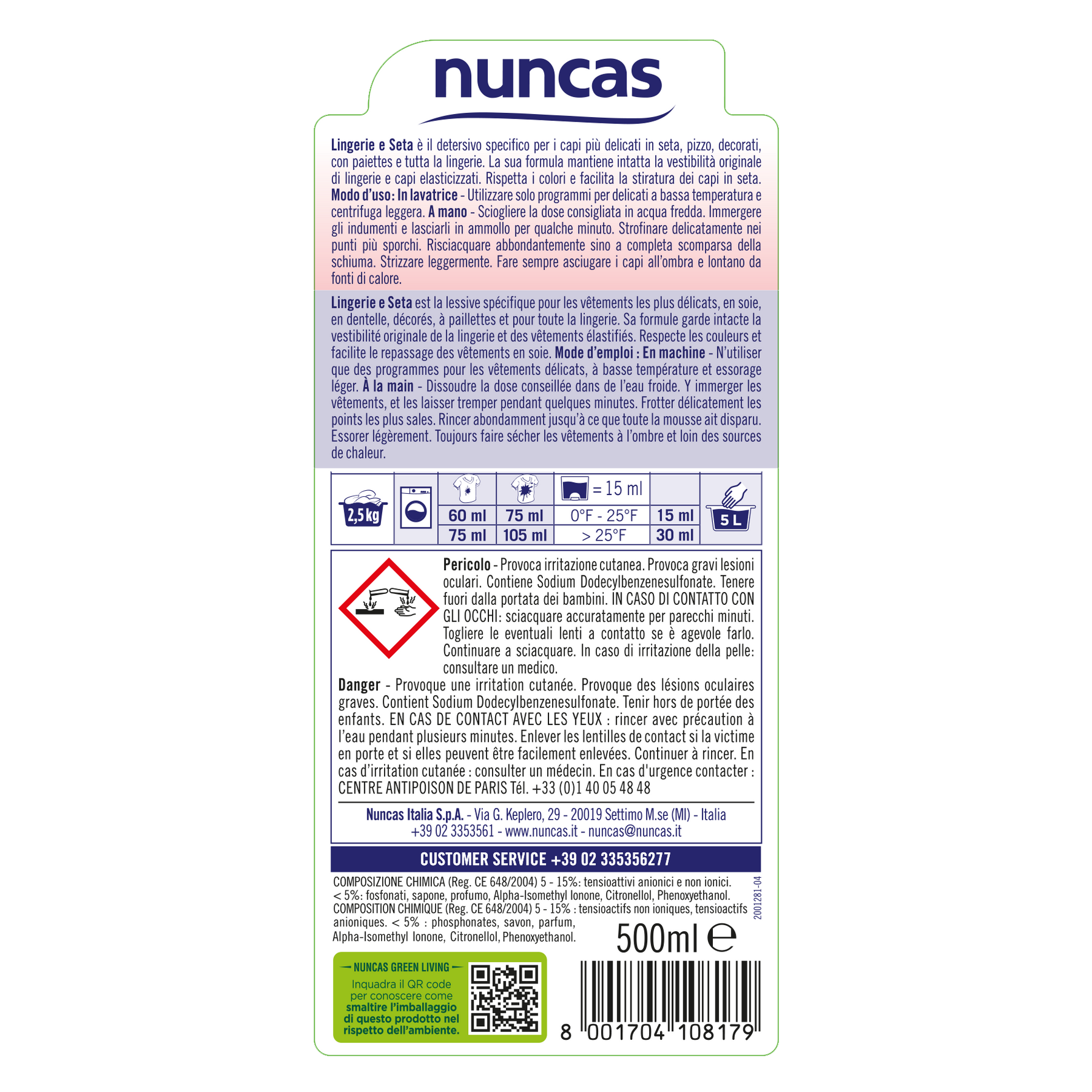 Lingerie e Seta Detersivo Capi delicati - 500ml | Nuncas