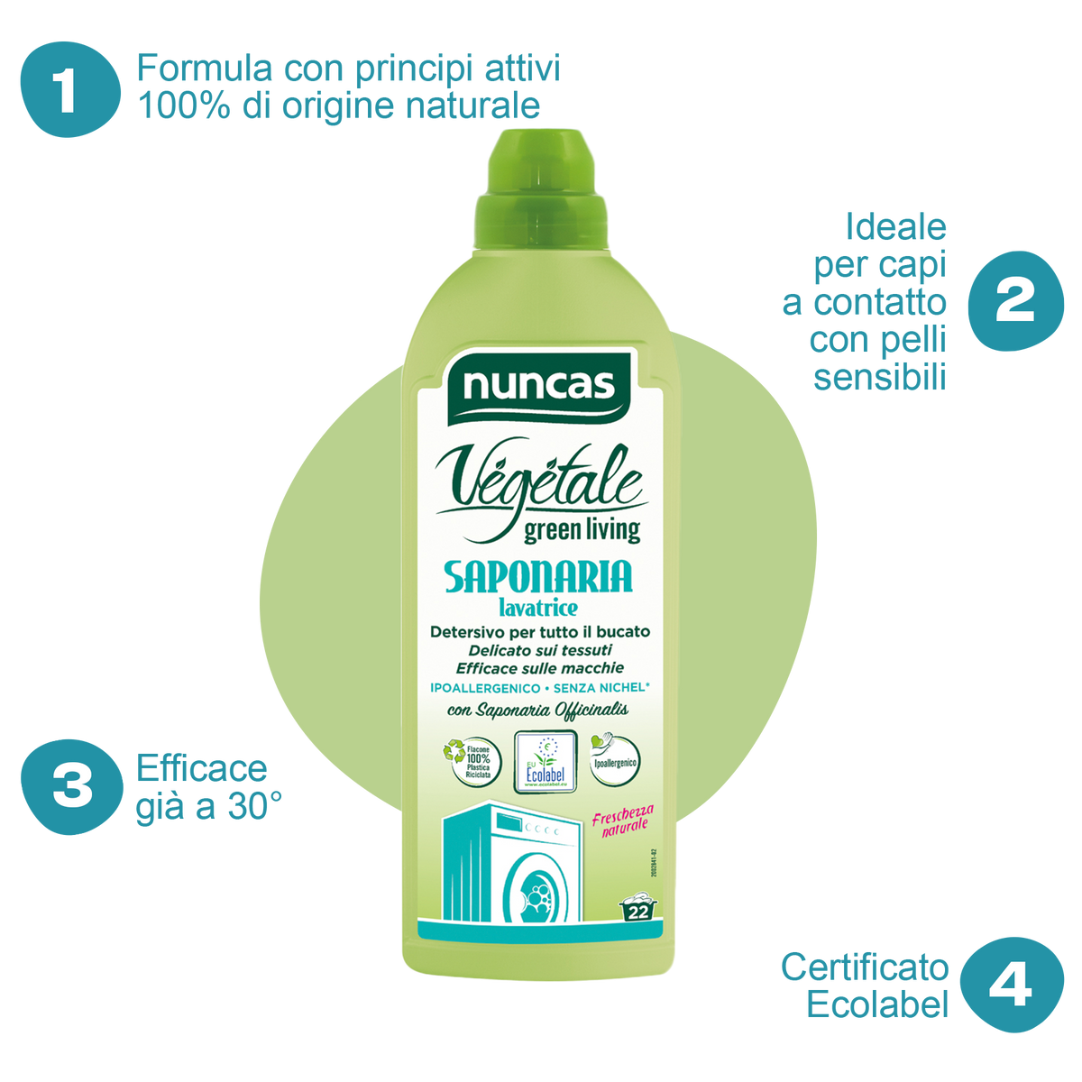 Vegetale Saponaria Detersivo Lavatrice - 1000ml | Nuncas