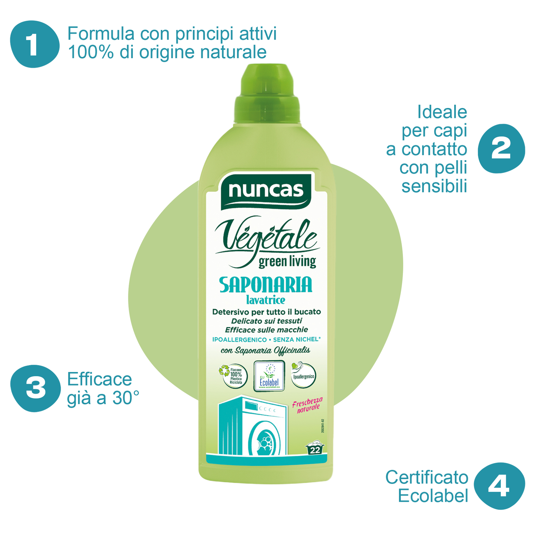Vegetale Saponaria Detersivo Lavatrice - 1000ml | Nuncas