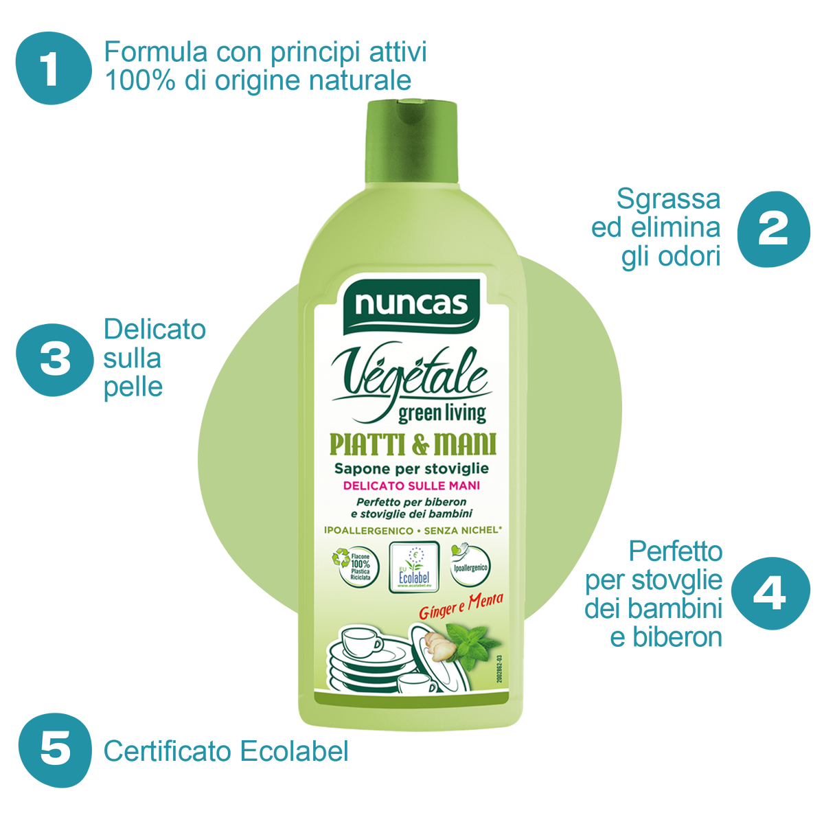 Vegetale Detergente Piatti e Mani - 500ml | Nuncas
