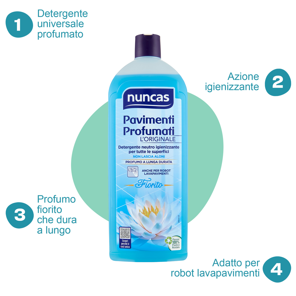 Pavimenti Profumati Detergente Fiorito - 1000ml | Detergente Neutro igienizzante per tutte le superfici | Nuncas