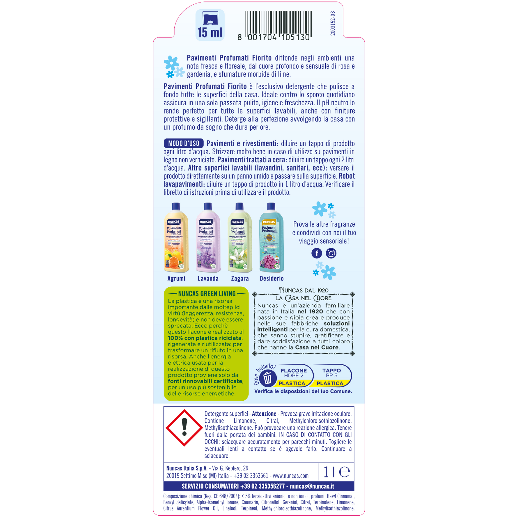 Pavimenti Profumati Detergente Fiorito - 1000ml | Detergente Neutro igienizzante per tutte le superfici | Nuncas