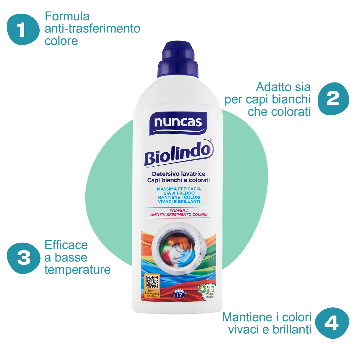 Biolindo Detersivo Lavatrice Capi Bianchi e Colorati - 1000ml | Nuncas