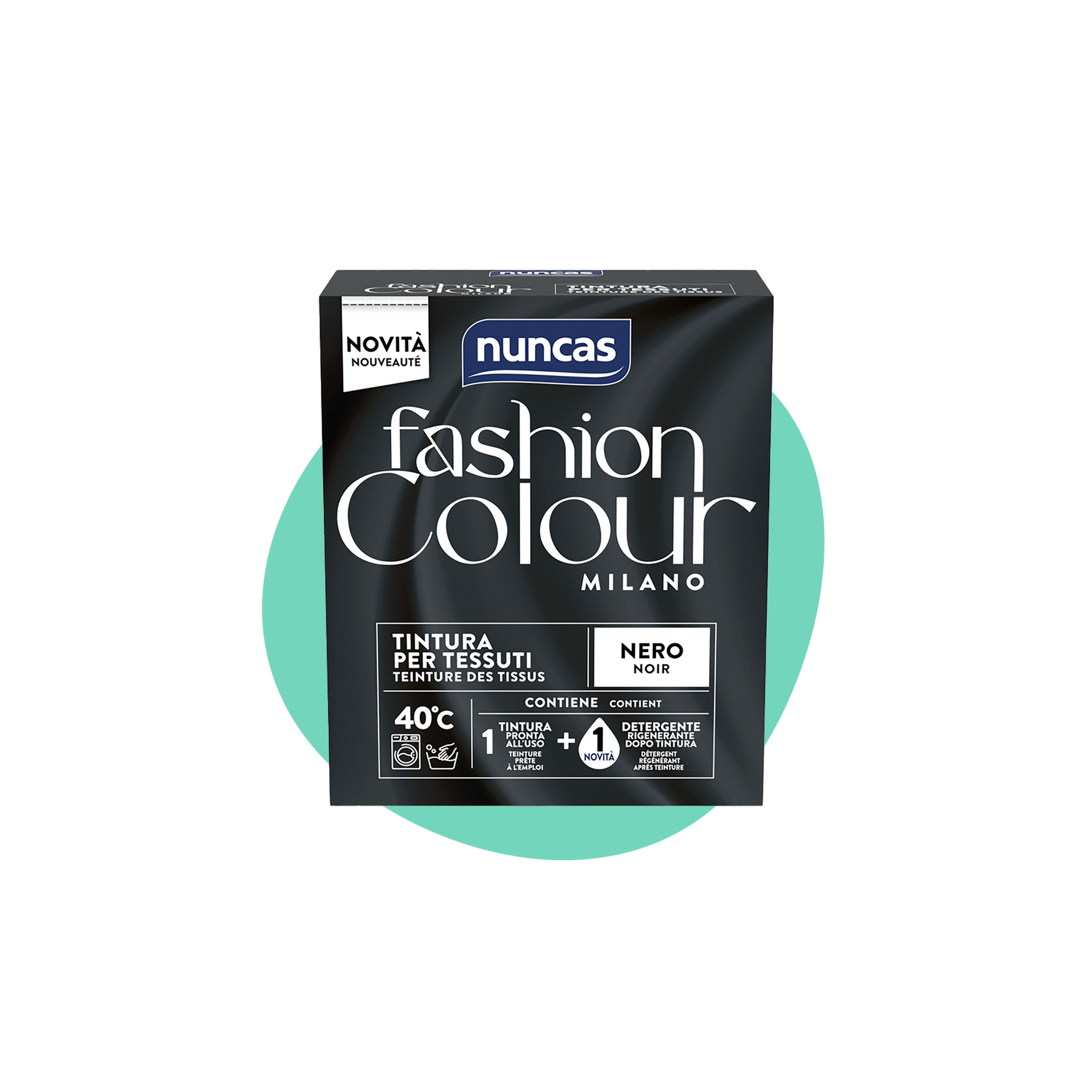 Fashion Colour Milano Tintura Nero | Tintura in polvere per tessuti con detergente rigenerante | Nuncas