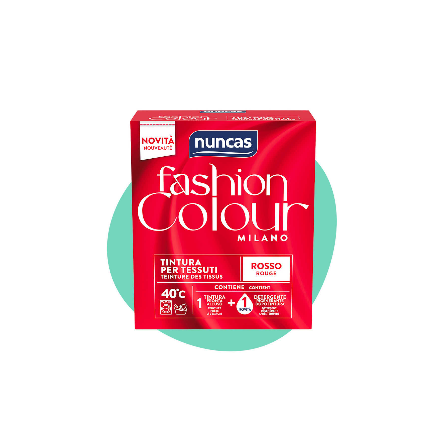 Fashion Colour Milano Tintura Rosso | Tintura in polvere per tessuti con detergente rigenerante | Nuncas