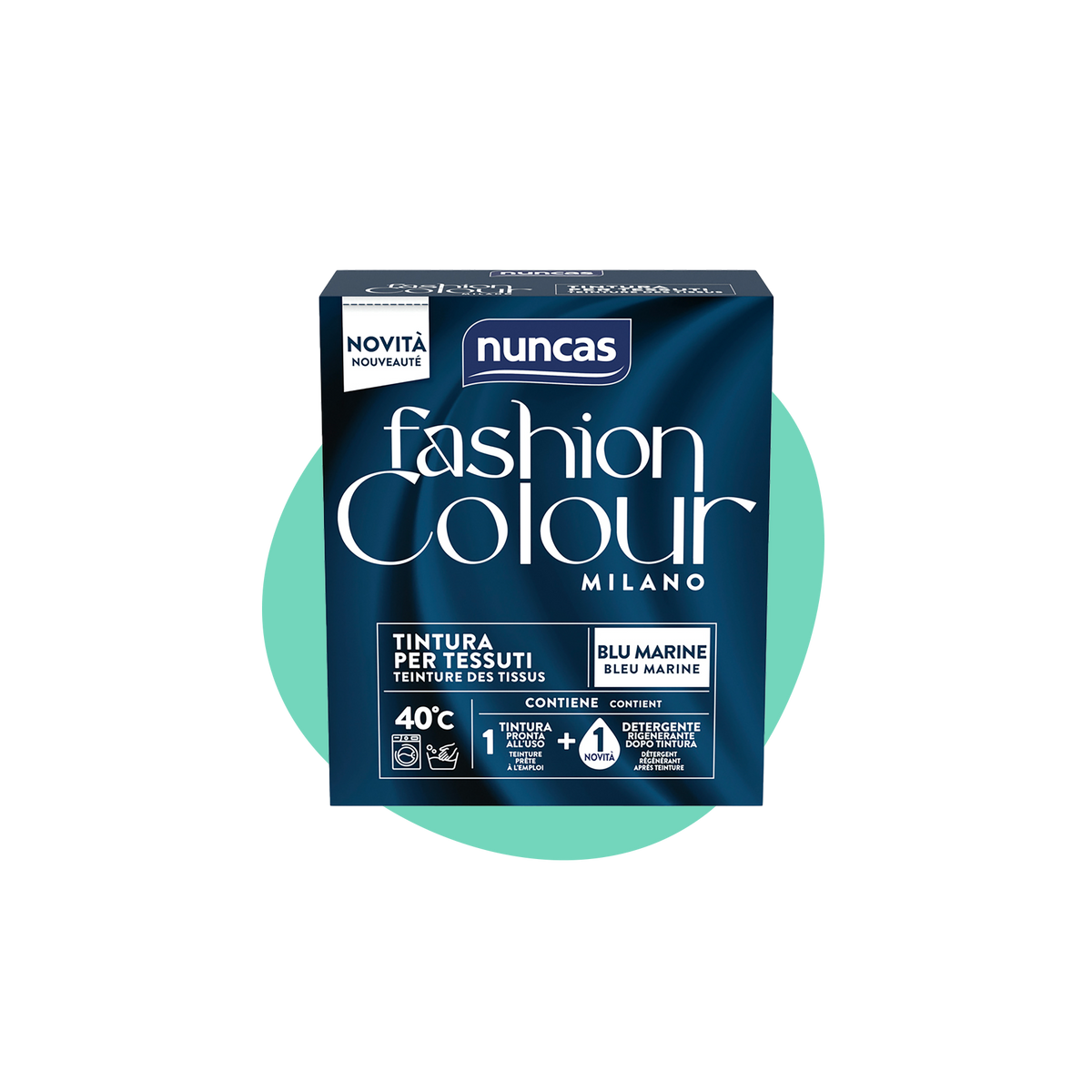 Fashion Colour Milano Tintura Blu Marine | Tintura in polvere per tessuti con detergente rigenerante | Nuncas