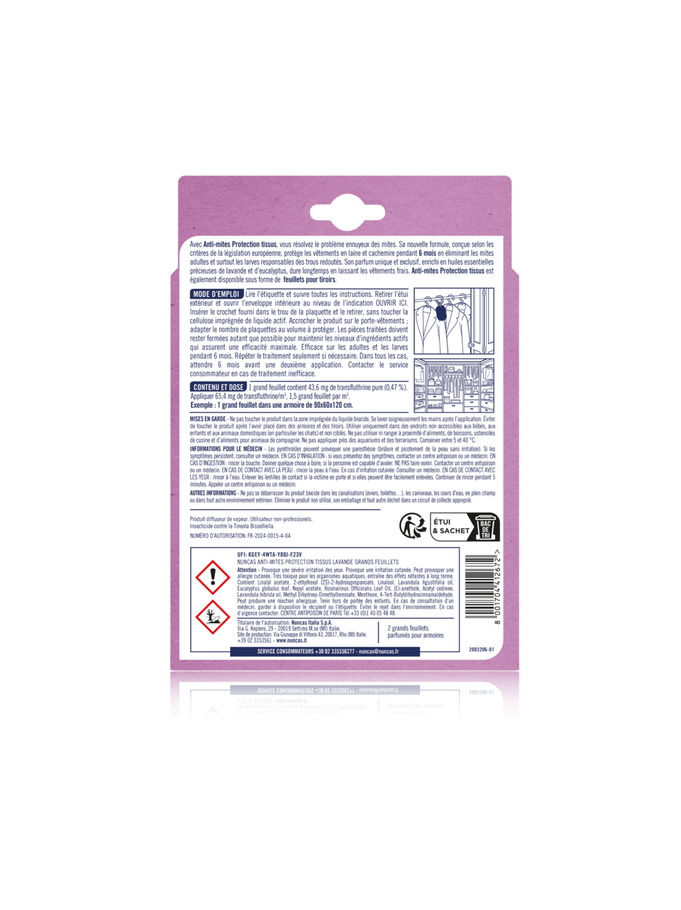 Antimites Protection Tissus Grands Feuillets Lavande - 2 feuillets