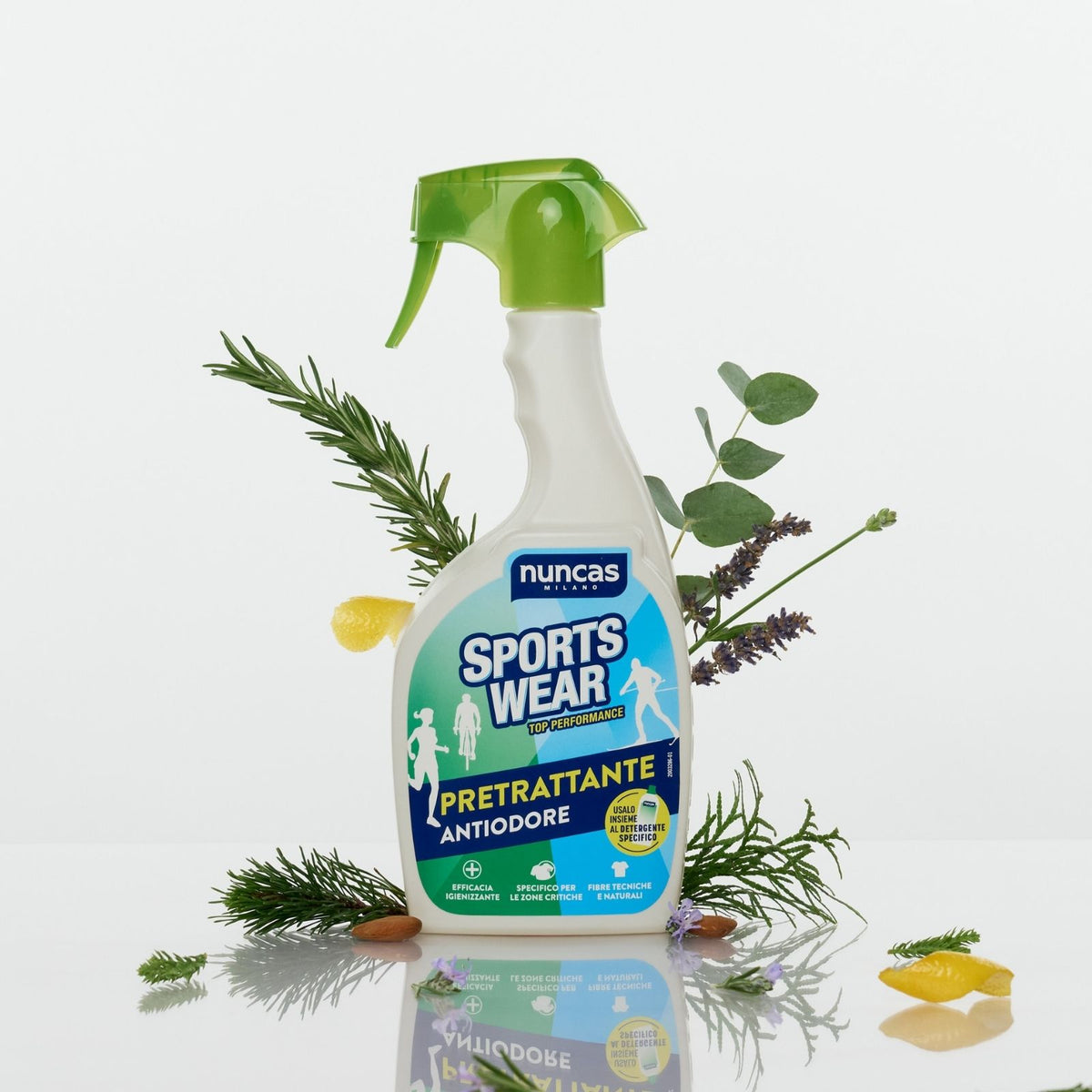 Sportswear Pretrattante Antiodore Capi a Contatto con la Pelle - Il profumo fresco selezionato da Nuncas rimane a lungo e garantisce un effetto deodorante.