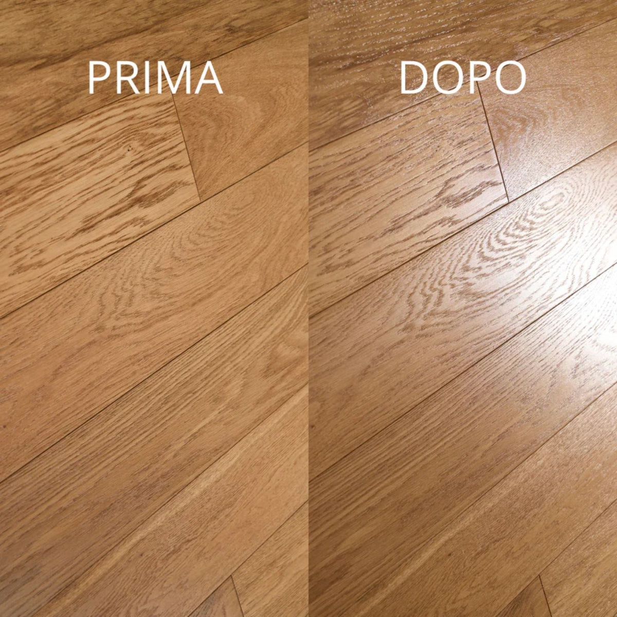 Immagine che mostra la differenza di un pavimento prima e dopo aver utilizzato Winto Supersgrassante decerante per tutte le superfici - 1000 ml 