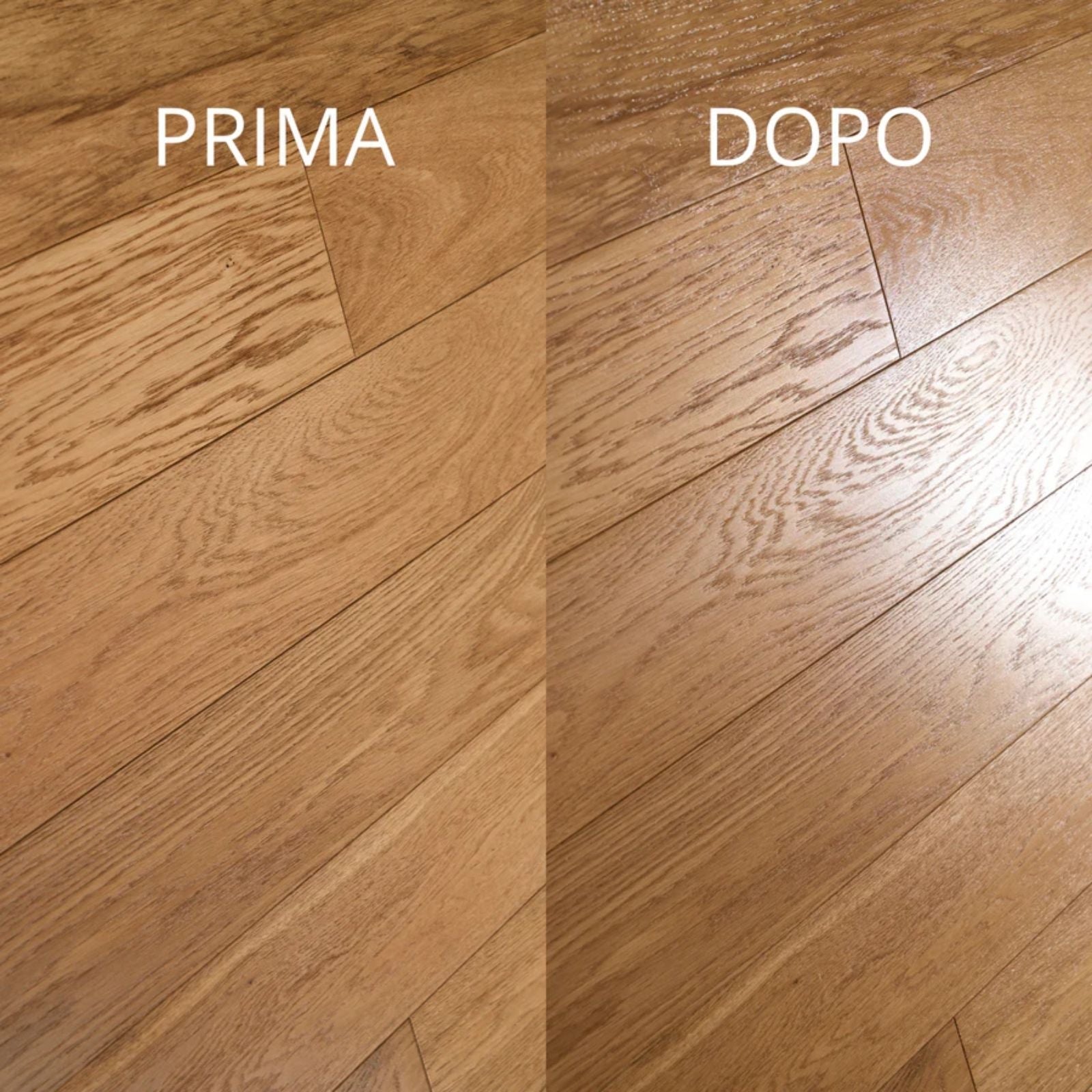 Immagine che mostra la differenza di un pavimento prima e dopo aver utilizzato Winto Supersgrassante decerante per tutte le superfici - 1000 ml 